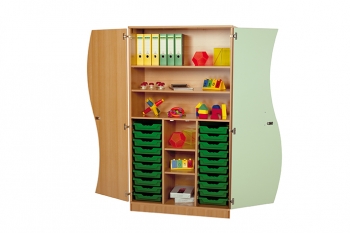 Wellentüren- Schrank mit 20 flachen Ergo Tray Boxen