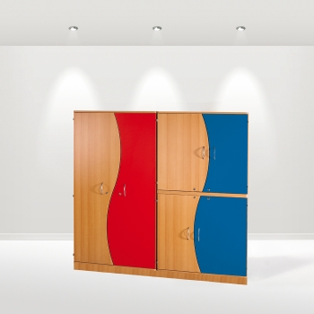 Wellentüren- Schrank mit 20 flachen Ergo Tray Boxen