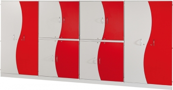 Wellentüren- Schrank mit 10 hohen Ergo Tray Boxen