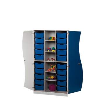 Wellentüren- Schrank mit 20 hohen Ergo Tray Boxen