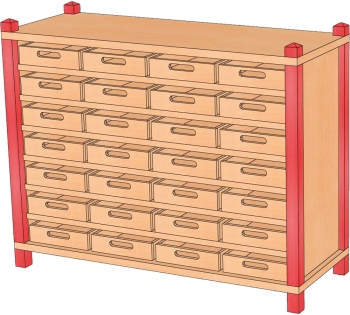 Stollenschrank mit 28 Massivholzkästen, B/H 106x80 cm