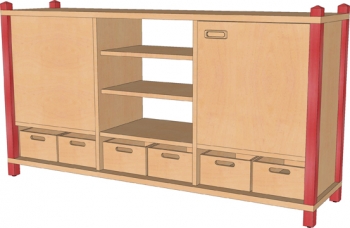 Raumteilerregal mit 2 Türen, mittig ohne Rückwand & 6 Massivholz