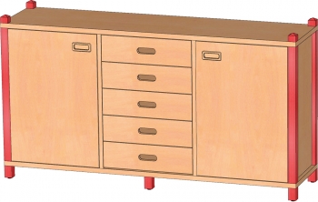 Raumteilerschrank mit 2 Türen & 5 Massivholzschüben