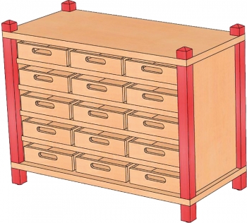 Stollenschrank mit 15 Massivholzkästen, B/H 82x60 cm