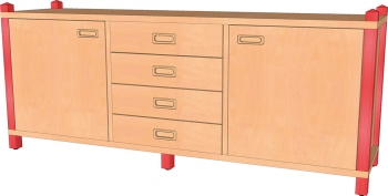 Raumteilerschrank mit 2 Türen & 4 Schubladen