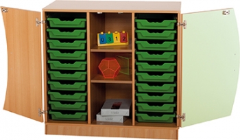 Wellentüren-Unterschrank mit 20 flachen Ergo Tray Boxen