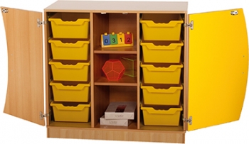 Wellentüren-Unterschrank mit 10 hohen Ergo Tray Boxen