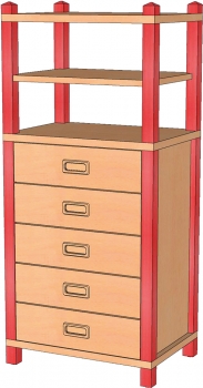 Stollenschrank mit Schüben & Regal, 120 cm hoch