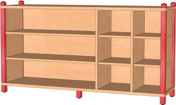 Raumteilerregal mit offenen Fächern & Rückwand