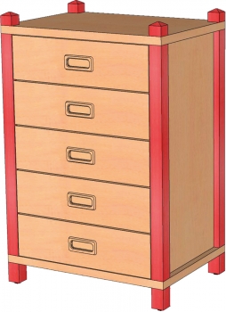 Stollenschrank mit Schüben, 80 cm hoch