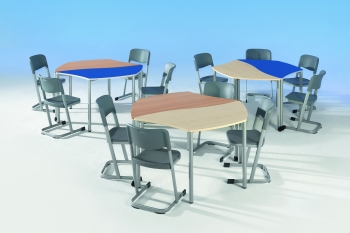 Trapez-Wellentisch mit Melaminplatte