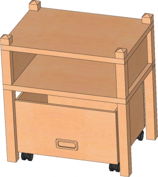Stollenregal mit Sockelnische & Rollkasten, 60 cm hoch
