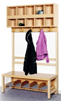 Komplettgarderobe mit doppelten Ablagefächern, Schuhbank mit Teilung
