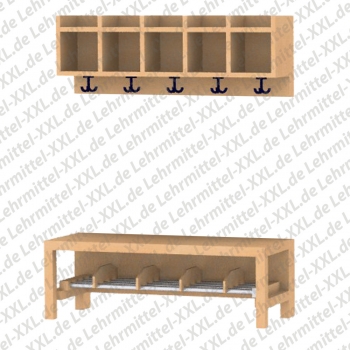 Garderobenbank, Schuhrost Alu mit Teilung, Fächerblock oben