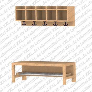 Garderobenbank mit Schuhrost Alu ohne Teilung, Fächerblock oben