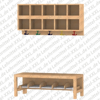 Garderobenbank mit Schuhablage und doppeltem Fächerblock