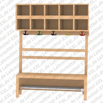 Komplettgarderobe mit doppelten Ablagefächern, Schuhbank ohne Teilung