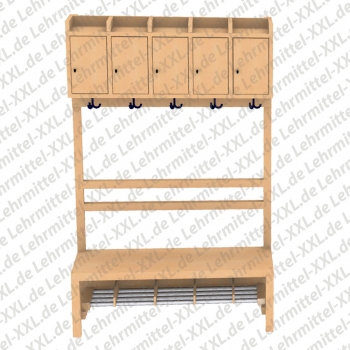 Garderobenbank, Fächer mit Tür, offener Stollenrahmen, Schuhbank mit Teilung