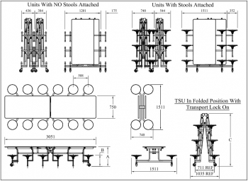 Klapptisch rechteckig 12 Sitzplätze Sitzhöhe 38,5 cm Tischhöhe 69 cm