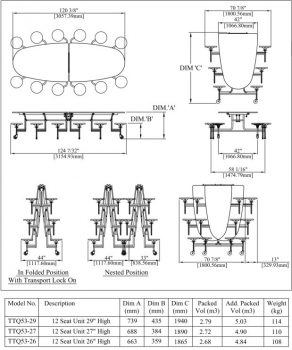 Klapptisch oval 12 Sitze Sitzhöhe 38,5 cm Tischhöhe 69 cm