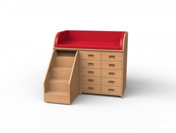 Wickelkommode mit ausfahrbarer Treppe und 10 Schubladen