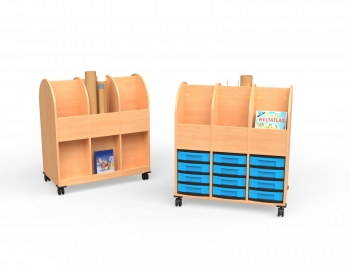 Bücherwagen 3-reihig 12 flache Schübe