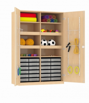 Sportschrank 123x190x60 cm mit 24 Boxen und 8 Fächern