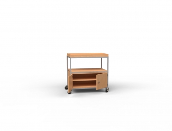 Transportwagen 1 glatte Ablagefläche, 1 Ablagen mit Aufkantung, mit Schrankmodul