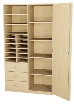 Schrank BxHxT 108x190x40 cm, 1 Tür, 3 Schubladen, 15 offene Fächer
