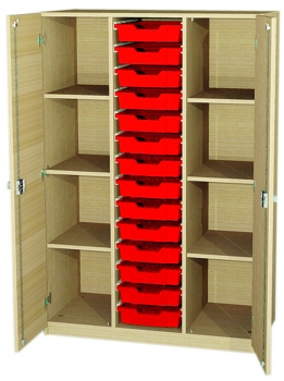 Materialschrank 14 flache Boxen, 8 offene Fächer