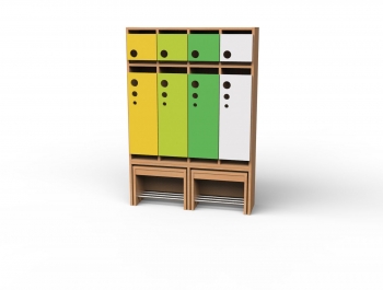 KiGa Garderobe 4 Plätze und 8 Fächer, Sitzbank ausziehbar