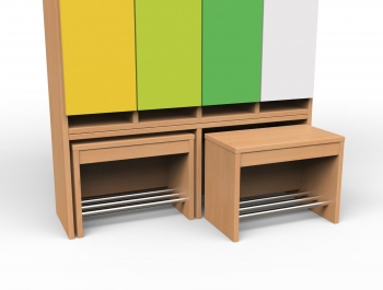 KiGa Garderobe 5 Plätze und 10 Fächer, Sitzbank ausziehbar