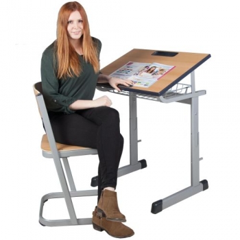 Zweierschülertisch schräg- und höhenverstellbar, mit Schichtstoffplatte