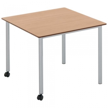 Vari² Quadrattisch, Schultisch fahrbar mit Rundrohrgestell & Vollkernplatte