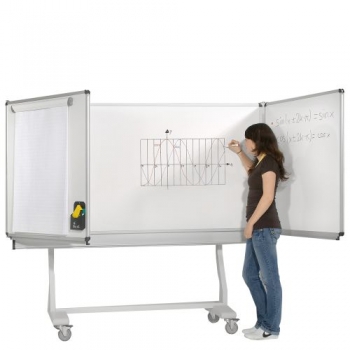 Fahrbare Klapptafel aus Stahl, Whiteboard, Serie KLST in weiß