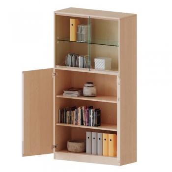 Kombischrank, 5 Ordnerhöhen, Drehtüren unten (3 OH), Glasschiebetüren oben (2 OH)