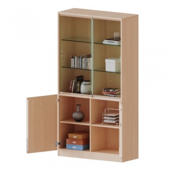 Kombischrank, 5 Ordnerhöhen, Drehtüren unten (2 OH), Glasschiebetüren oben (3 OH)