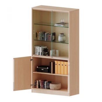 Kombischrank, 5 Ordnerhöhen, Drehtüren unten (2 OH), Glasschiebetüren oben (3 OH)