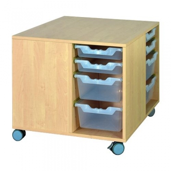 Bau- und Spielinsel mit 8 hohen und 8 flachen Ergo Tray Boxen