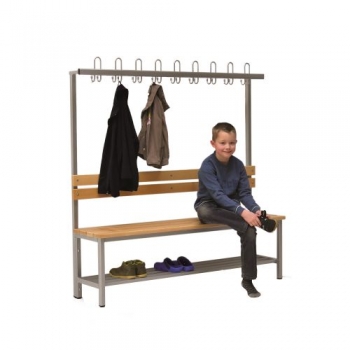 Umkleidebank doppelseitig mit Sitzfläche Melamin und Hakenleiste