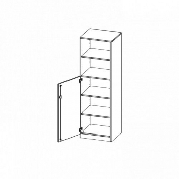 Schrank, 5 Ordnerhöhen, Tür unten (3 OH), oben 2 offene Fächer