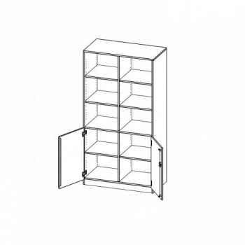 Schrank, 5 Ordnerhöhen, Türen unten (2 OH), oben 3 offene Fächer