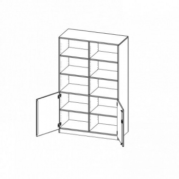 Schrank, 5 Ordnerhöhen, Türen unten (2 OH), oben 3 offene Fächer