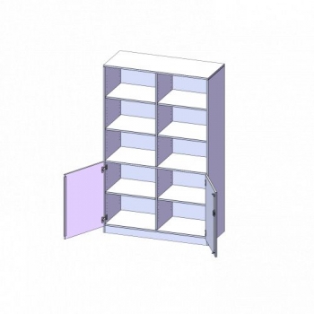 Schrank, 5 Ordnerhöhen, Türen unten (2 OH), oben 3 offene Fächer