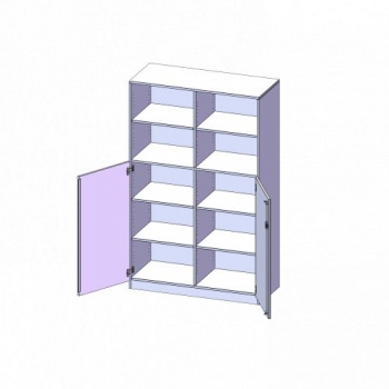 Schrank, 5 Ordnerhöhen, Türen unten (3 OH), oben 2 offene Fächer