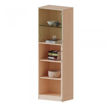 Schrank mit 5 Ordnerhöhen, Tür unten, oben 2 Vitrinentüren