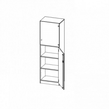 Schrank mit 5 Ordnerhöhen, Tür unten, oben 2 Vitrinentüren