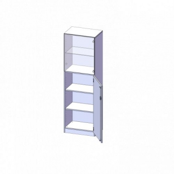 Schrank mit 5 Ordnerhöhen, Tür unten, oben 2 Vitrinentüren