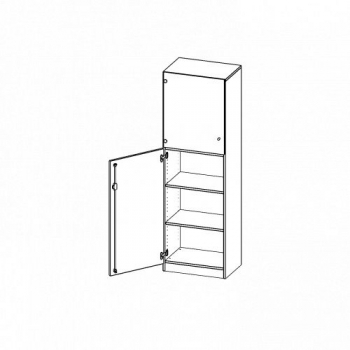 Schrank mit 5 Ordnerhöhen, Holztür unten, oben 2 Glastüren