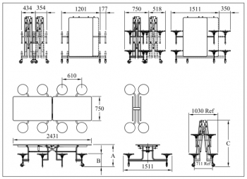 Klapptisch rechteckig 8 Sitze, Sitzhöhe 36 cm, Tischhöhe 66 cm